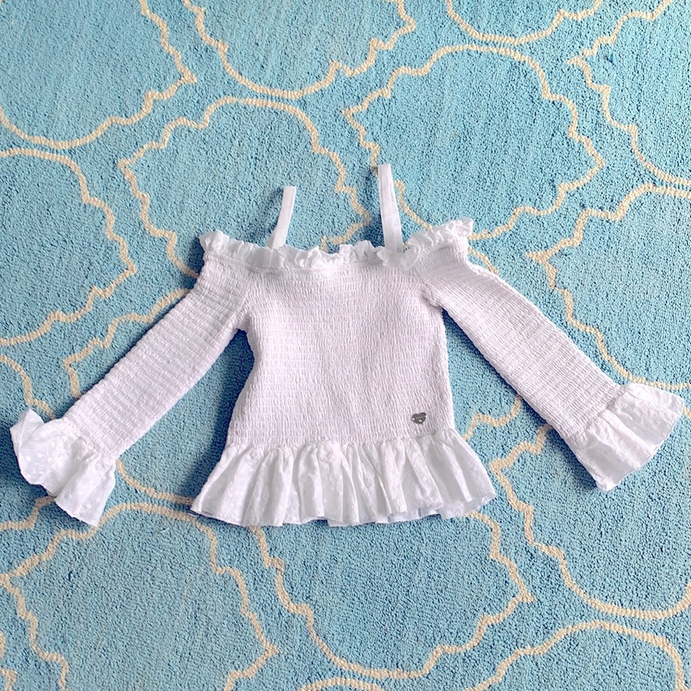 Bebe girls white smocked off shoulder top size 7/8